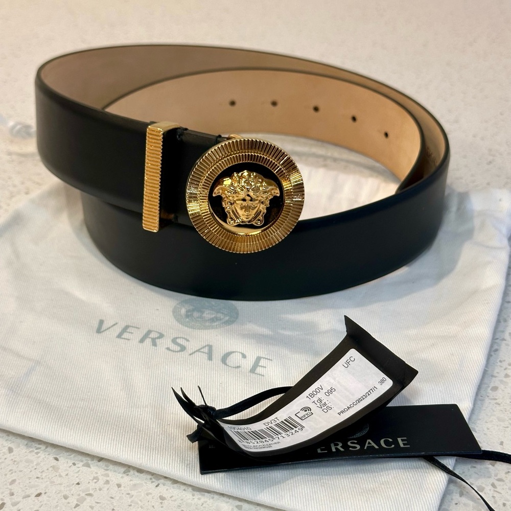 New VERSACE Medusa Biggie Leather Belt - Women’s 95/38